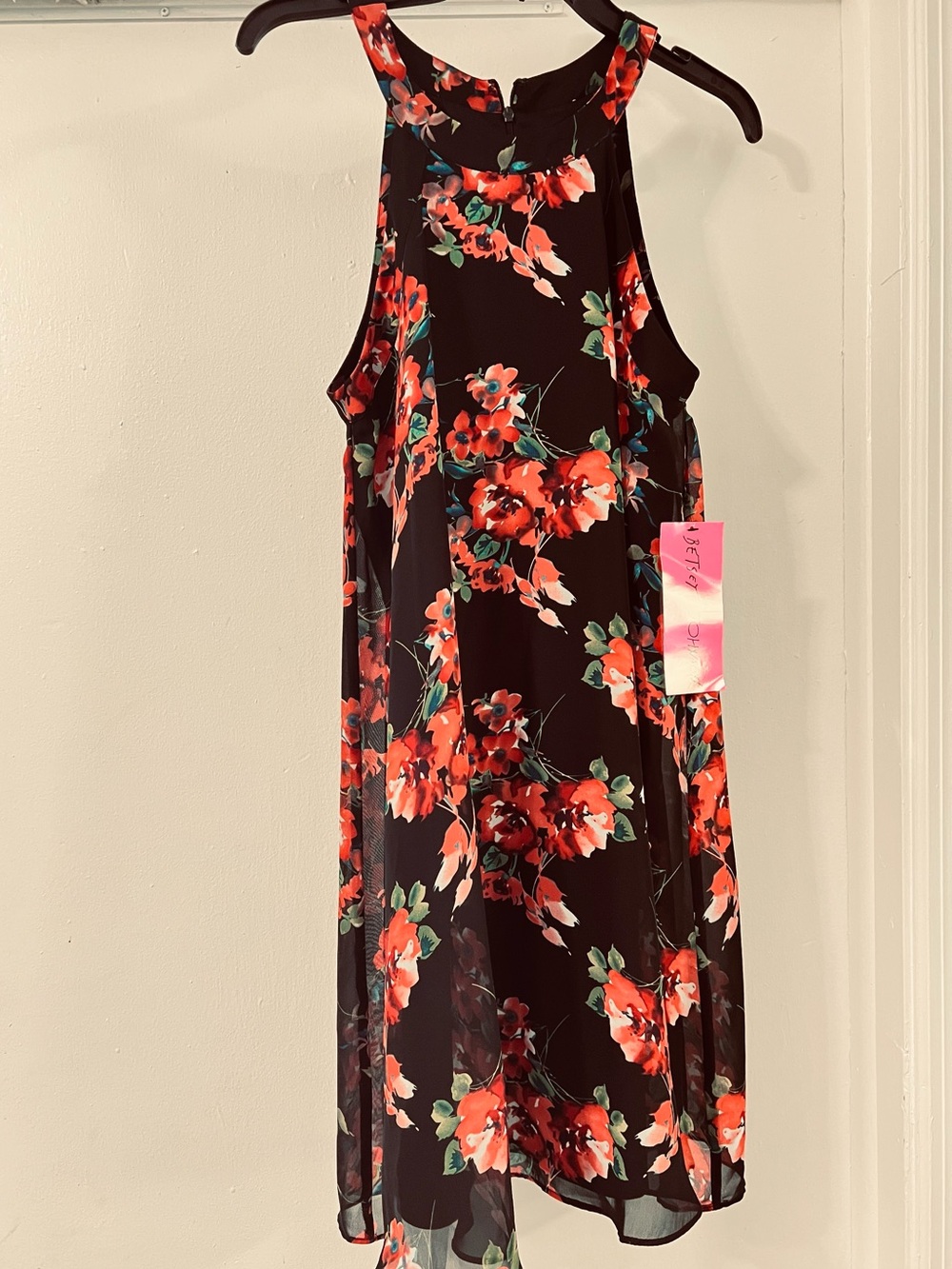 Betsey Johnson Black Dress with Red and Teal Floral Print